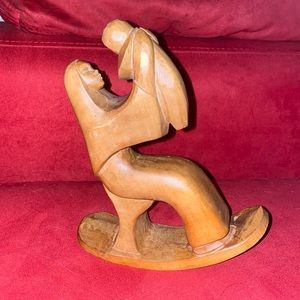Wood carved figurine sculpture woman (mother) and child /baby